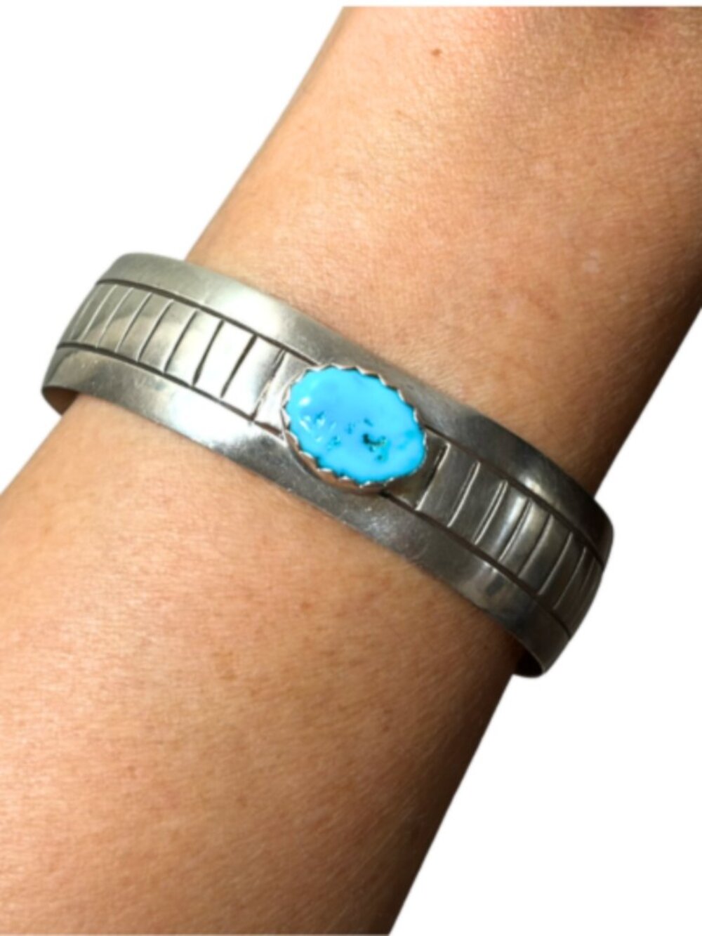 Vintage Sterling Silver Turquoise Cuff Bracelet JL Hallmark Southwestern